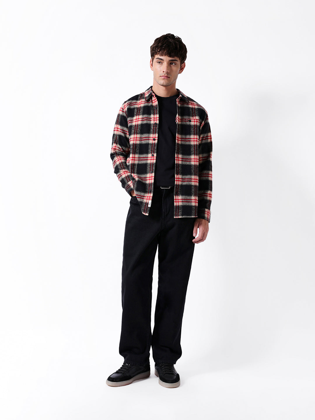 black & red regular fit woven check flannel casual shirt black & red regular fit woven check flannel casual shirt
