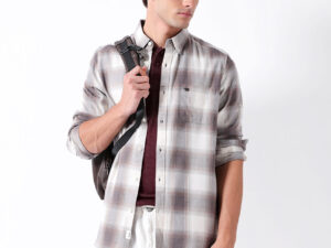 brown flannel checked slim fit casual shirt