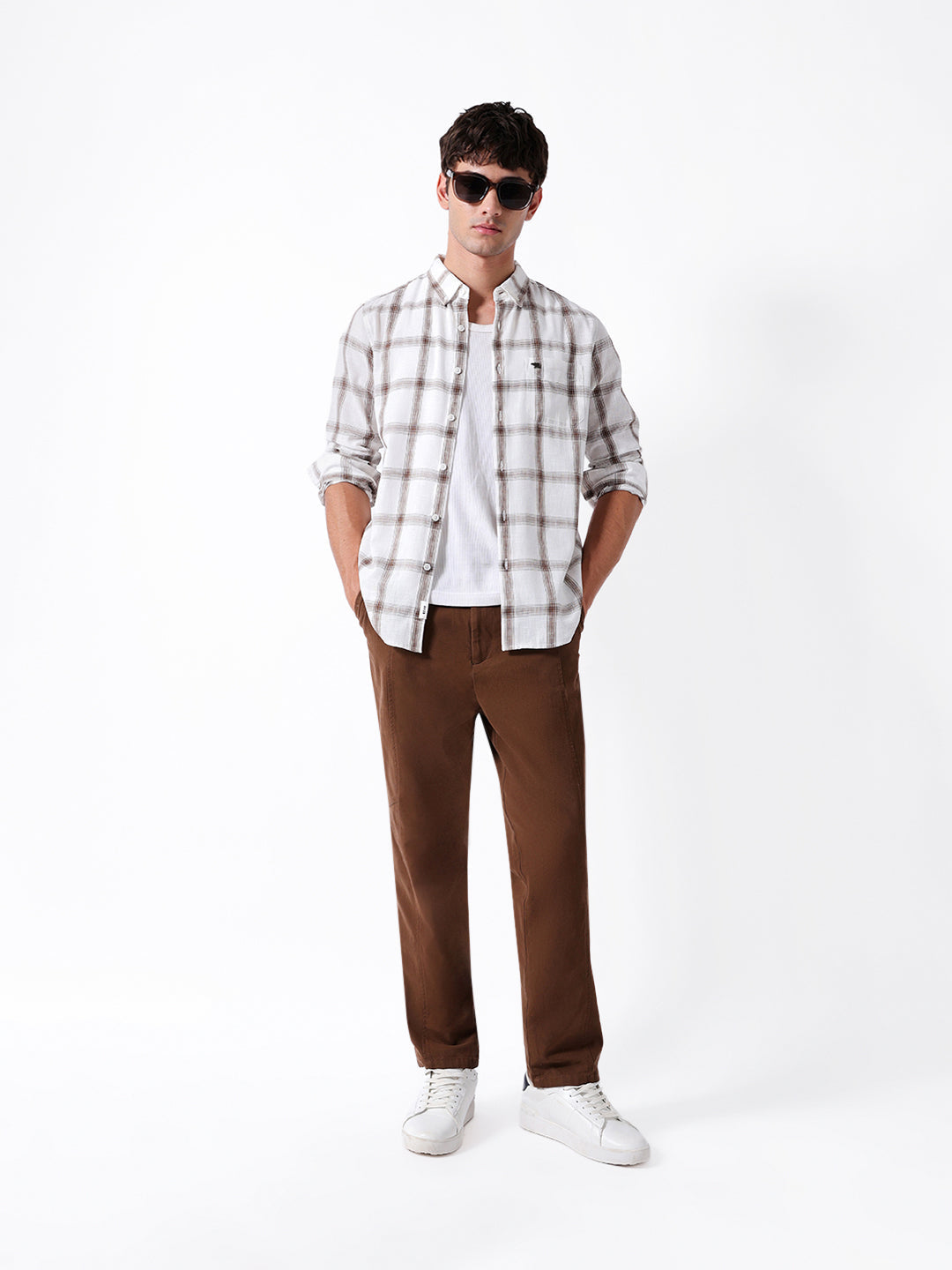 white & brown woven checked slim fit casual shirt white & brown woven checked slim fit casual shirt