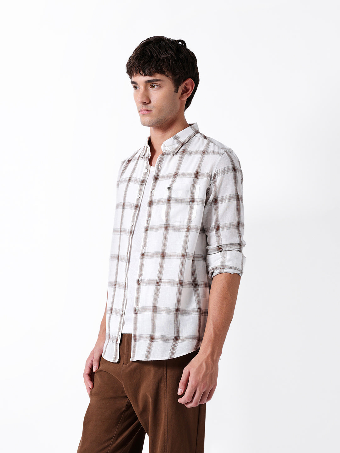 white & brown woven checked slim fit casual shirt white & brown woven checked slim fit casual shirt