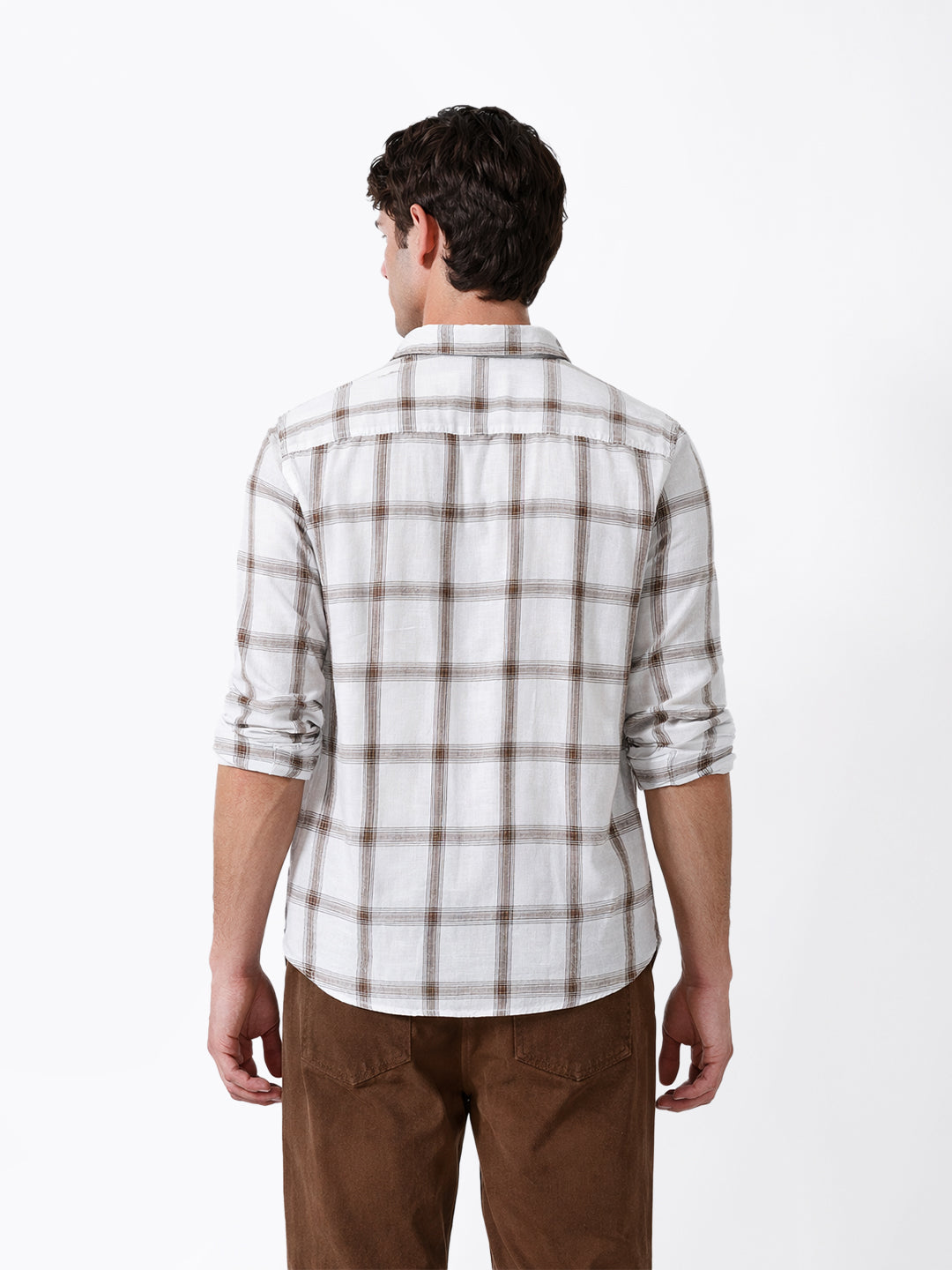 white & brown woven checked slim fit casual shirt white & brown woven checked slim fit casual shirt