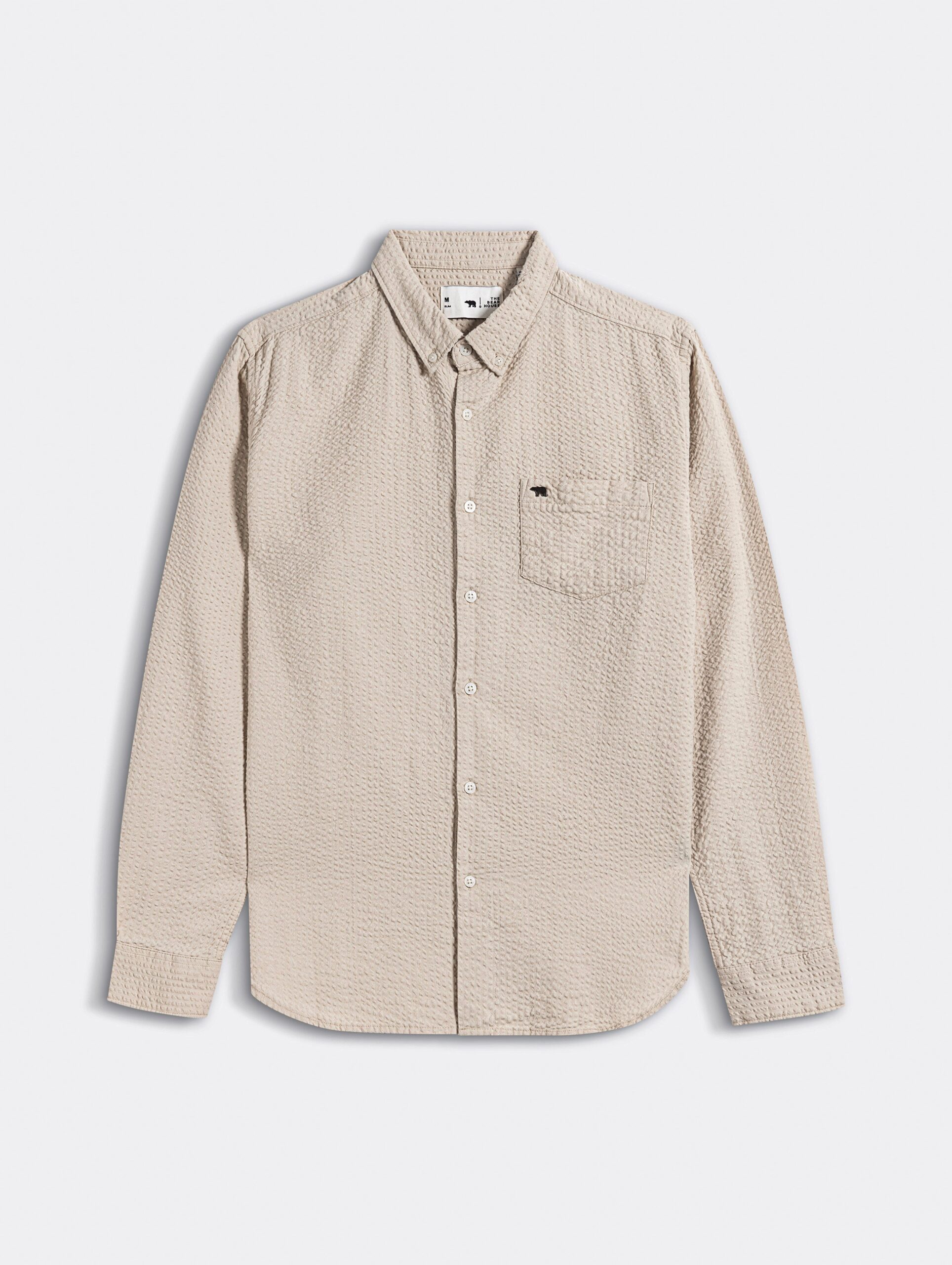 beige slub textured woven slim fit casual shirt beige slub textured woven slim fit casual shirt