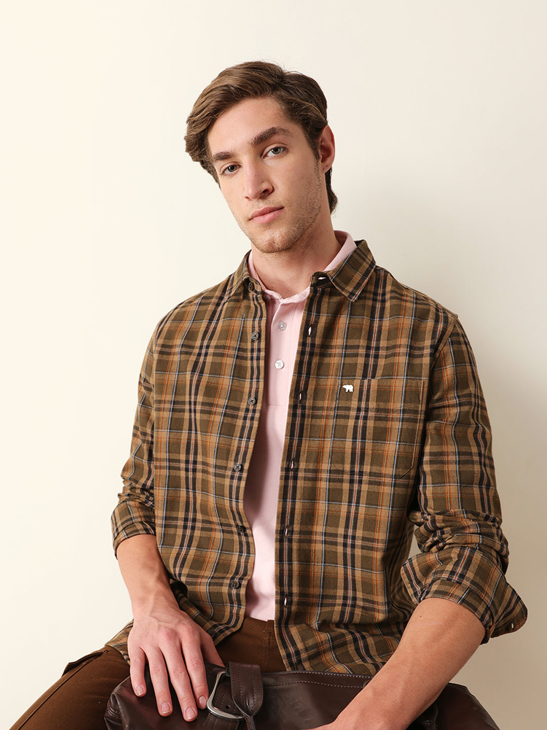 olive regular fit woven checked casual shirt olive regular fit woven checked casual shirt