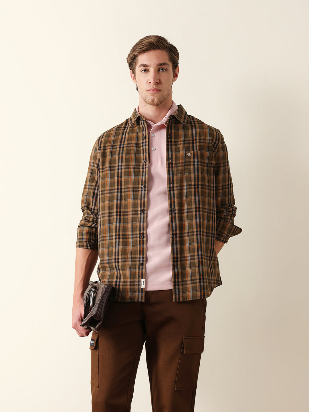 olive regular fit woven checked casual shirt olive regular fit woven checked casual shirt