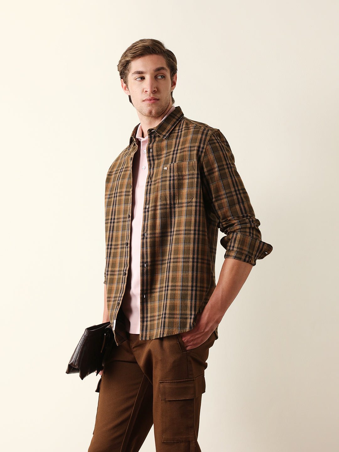 olive regular fit woven checked casual shirt olive regular fit woven checked casual shirt