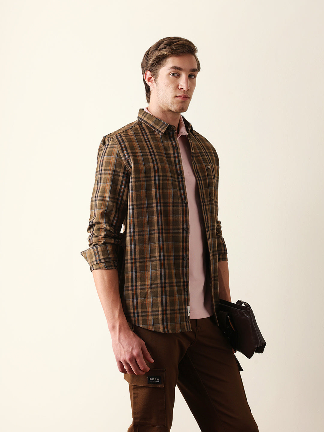 olive regular fit woven checked casual shirt olive regular fit woven checked casual shirt