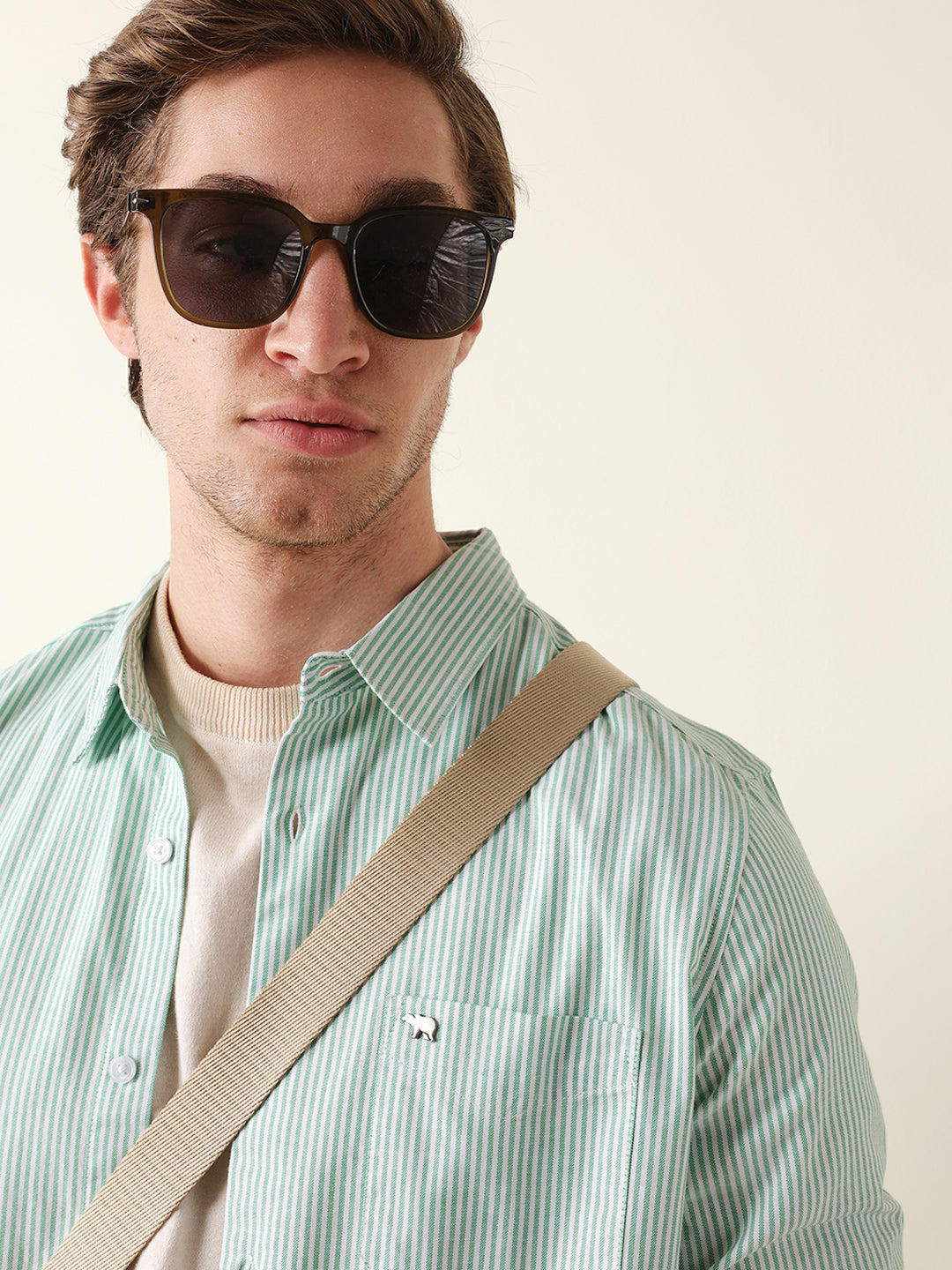 green & white vertical woven pinstriped slim fit casual shirt green & white vertical woven pinstriped slim fit casual shirt