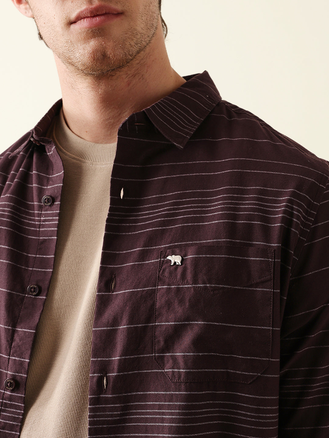 brown slim fit casual shirt with horizontal woven stripe brown slim fit casual shirt with horizontal woven stripe