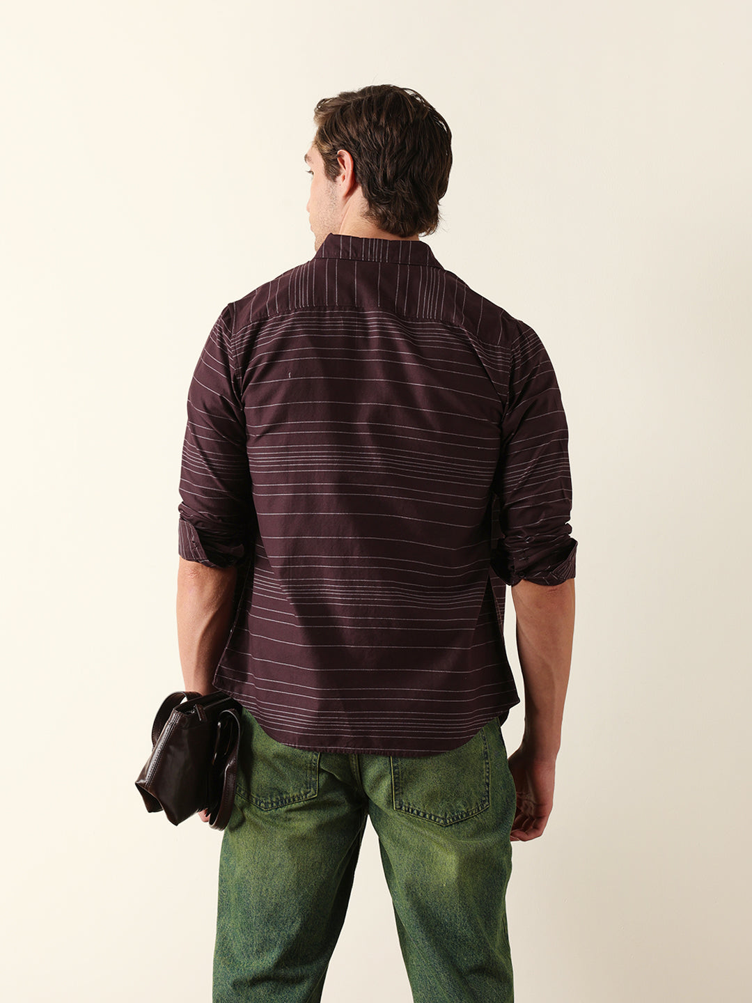 brown slim fit casual shirt with horizontal woven stripe brown slim fit casual shirt with horizontal woven stripe