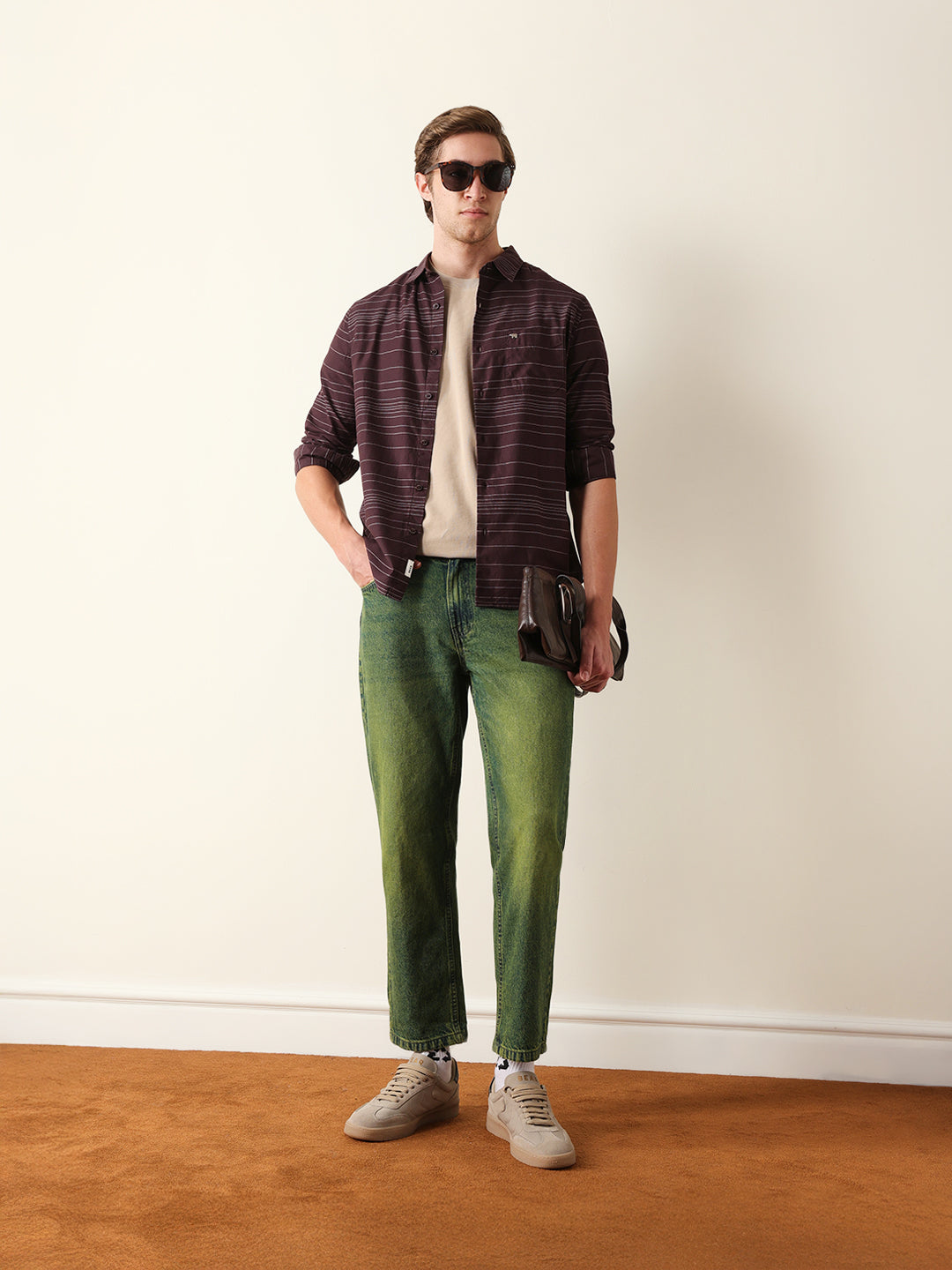 brown slim fit casual shirt with horizontal woven stripe brown slim fit casual shirt with horizontal woven stripe