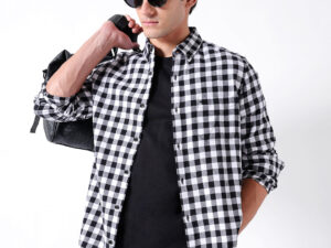 black & white flannel micro checked slim fit casual shirt