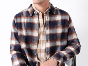 blue & brown regular fit woven check flannel casual shirt