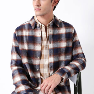 blue & brown regular fit woven check flannel casual shirt