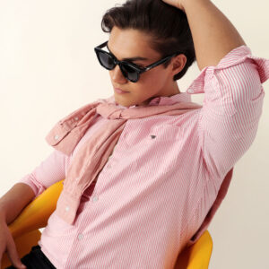 pink & white vertical pinstripe slim fit casual shirt