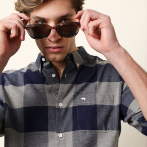 navy blue herringbone checked design slim fit casual shirt