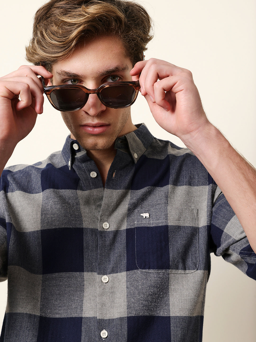 navy blue herringbone checked design slim fit casual shirt navy blue herringbone checked design slim fit casual shirt