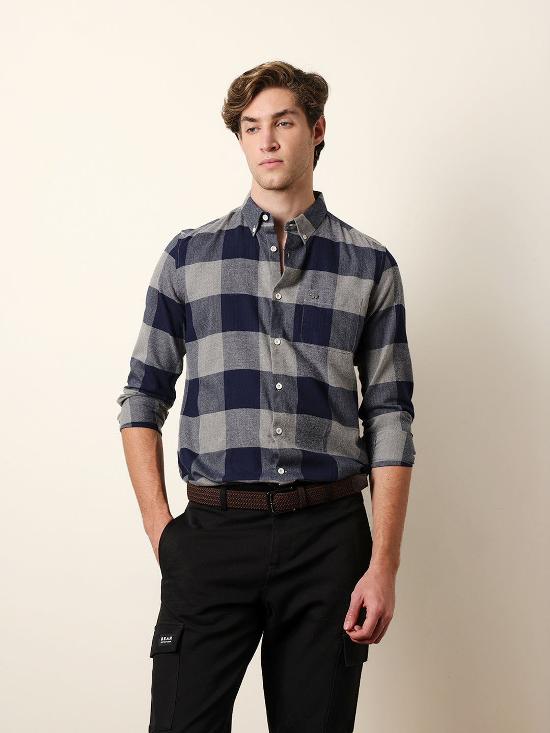 navy blue herringbone checked design slim fit casual shirt navy blue herringbone checked design slim fit casual shirt