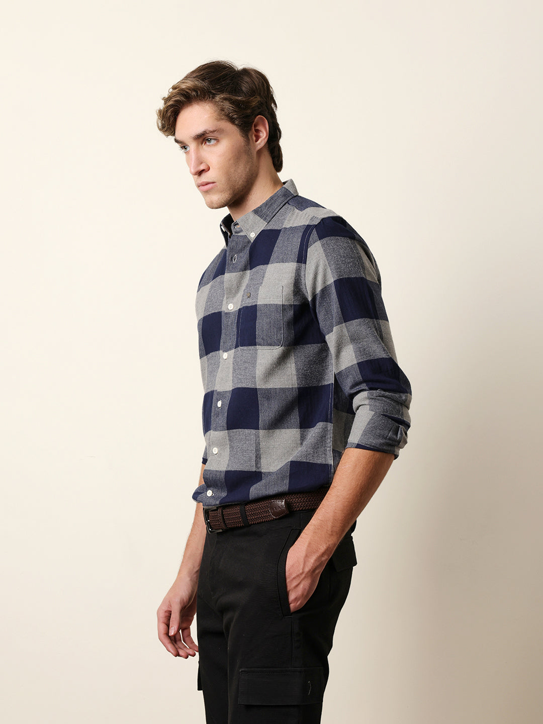 navy blue herringbone checked design slim fit casual shirt navy blue herringbone checked design slim fit casual shirt