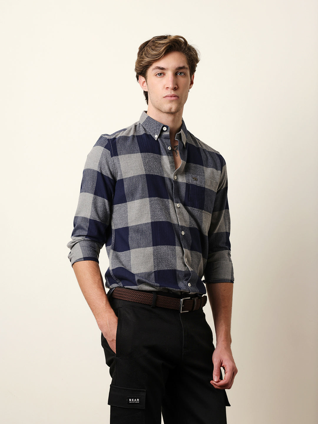 navy blue herringbone checked design slim fit casual shirt navy blue herringbone checked design slim fit casual shirt