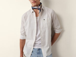 blue & off white woven micro checked slim fit casual shirt
