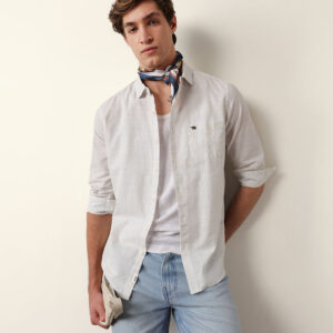 blue & off white woven micro checked slim fit casual shirt