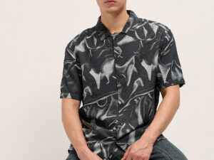 black digital print relaxed fit casual shirt in nylon viscose