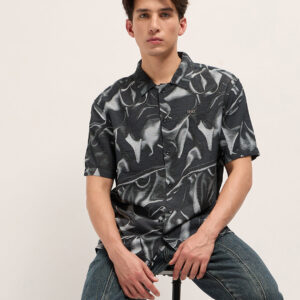 black digital print relaxed fit casual shirt in nylon viscose