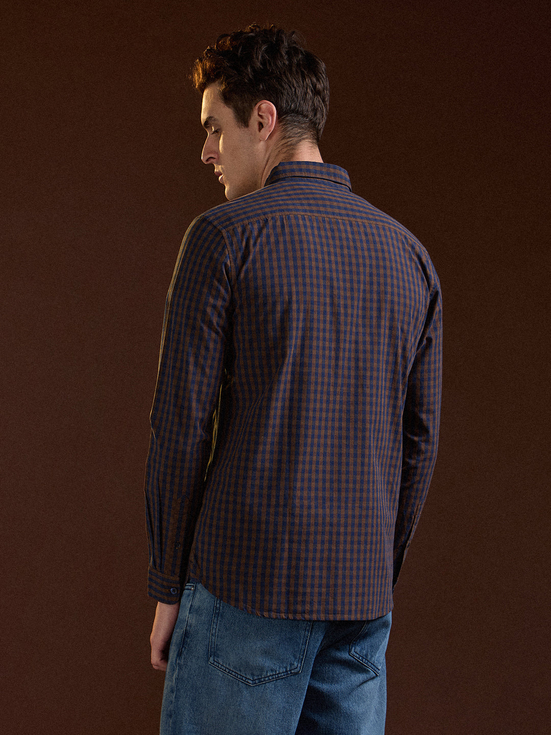 blue and brown checked slim fit casual shirt blue and brown checked slim fit casual shirt