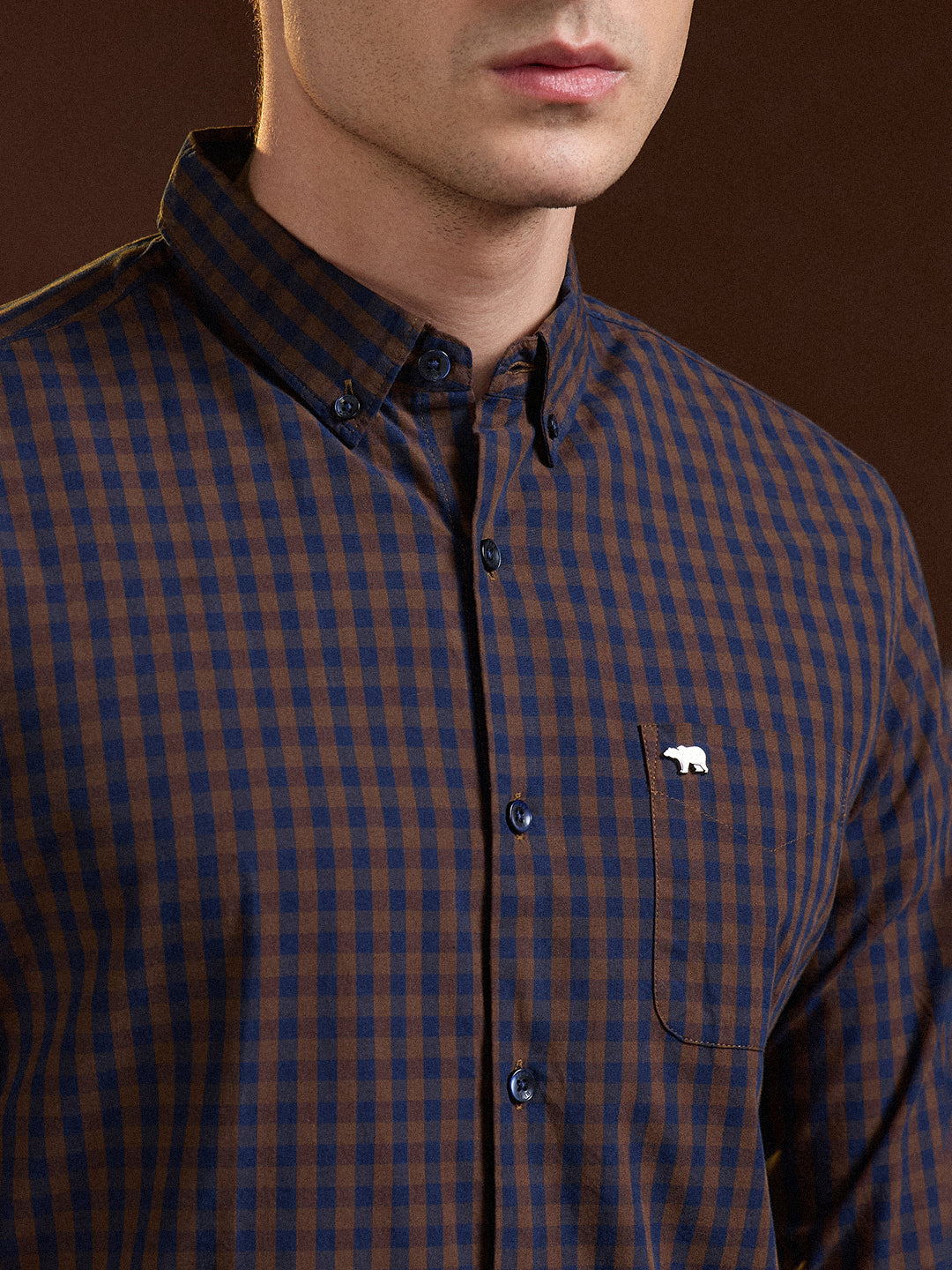 blue and brown checked slim fit casual shirt blue and brown checked slim fit casual shirt