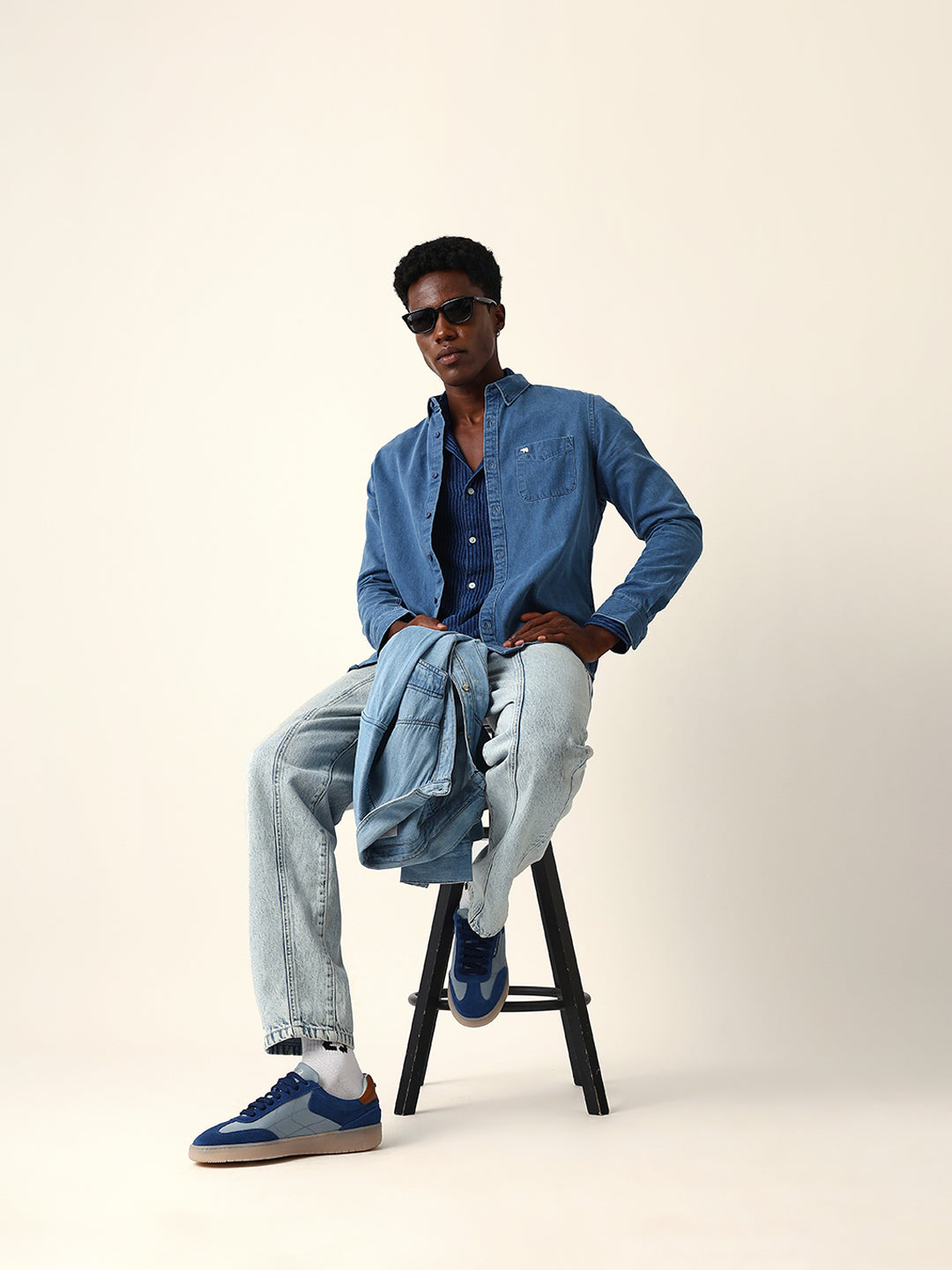 blue denim slim fit casual shirt with button down collar blue denim slim fit casual shirt with button down collar