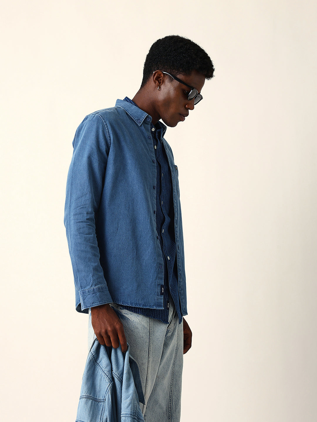 blue denim slim fit casual shirt with button down collar blue denim slim fit casual shirt with button down collar