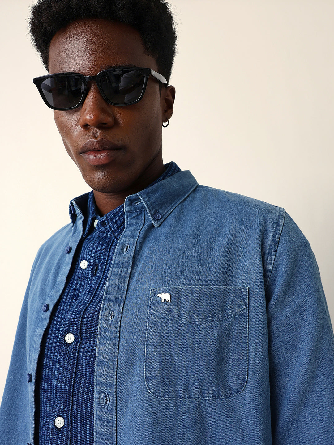 blue denim slim fit casual shirt with button down collar blue denim slim fit casual shirt with button down collar