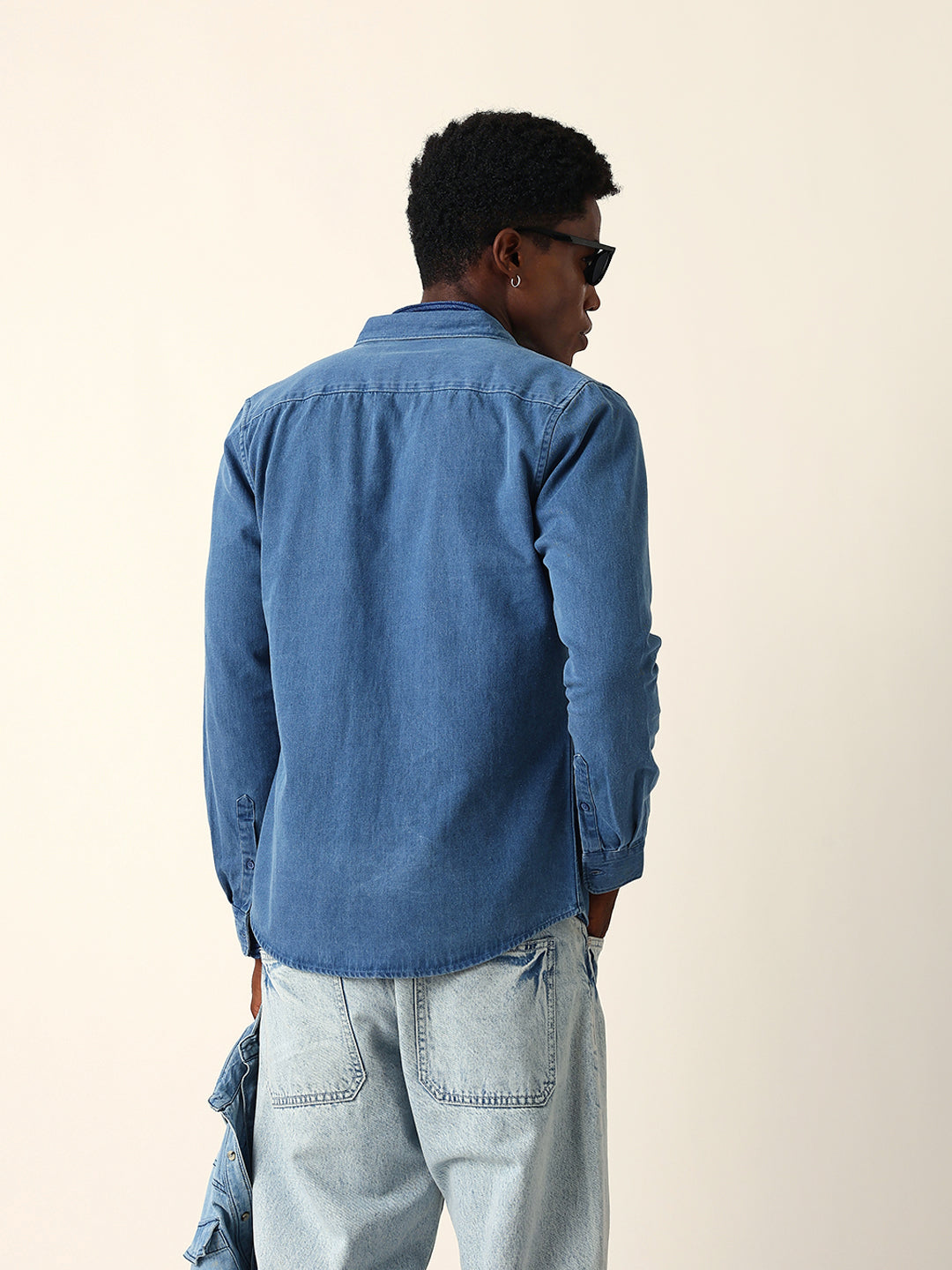 blue denim slim fit casual shirt with button down collar blue denim slim fit casual shirt with button down collar
