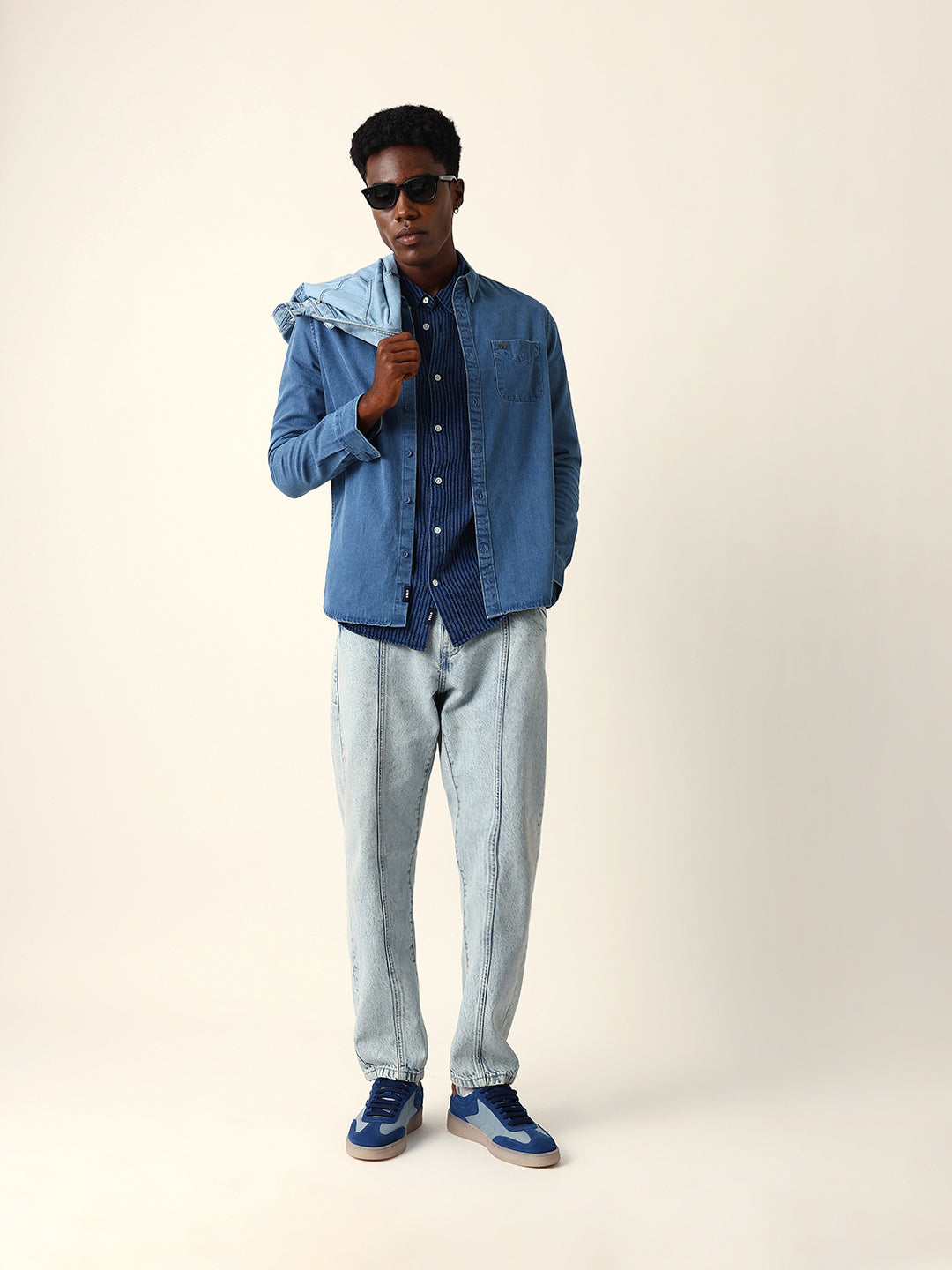 blue denim slim fit casual shirt with button down collar blue denim slim fit casual shirt with button down collar