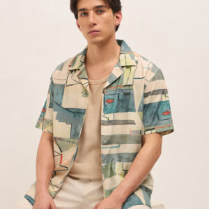 multicolor relaxed fit cuban collar shirt with abstract geometric print