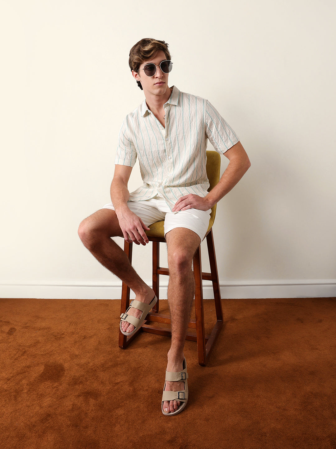 cream vertical stripe regular fit casual shirt cream vertical stripe regular fit casual shirt