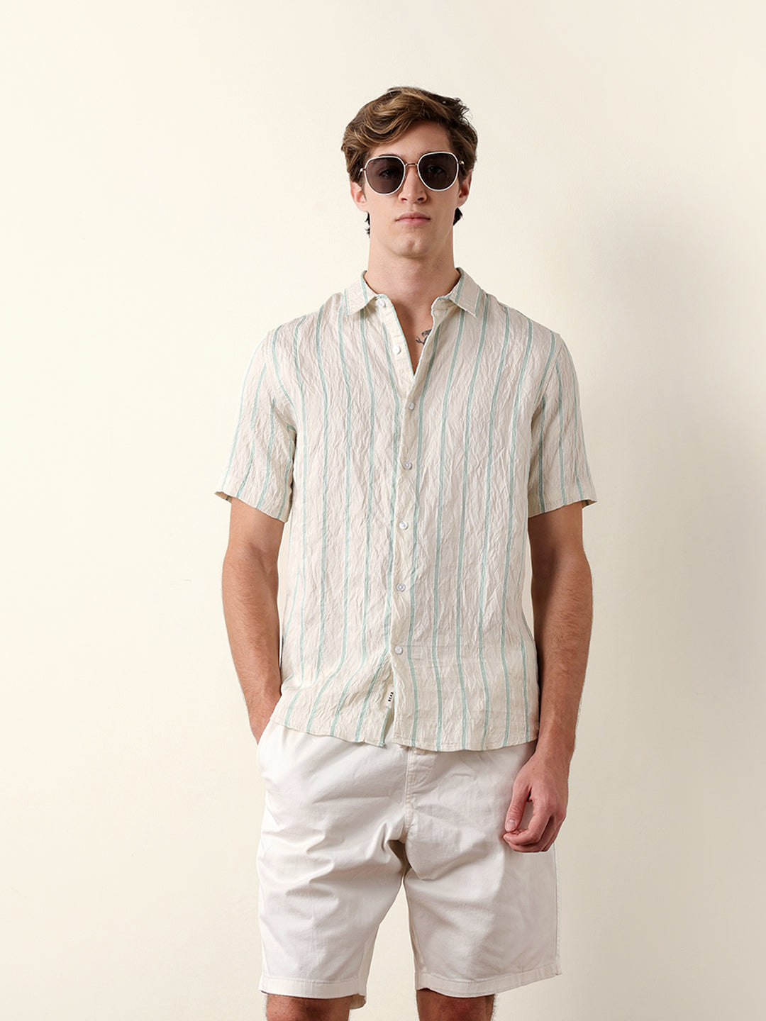 cream vertical stripe regular fit casual shirt cream vertical stripe regular fit casual shirt