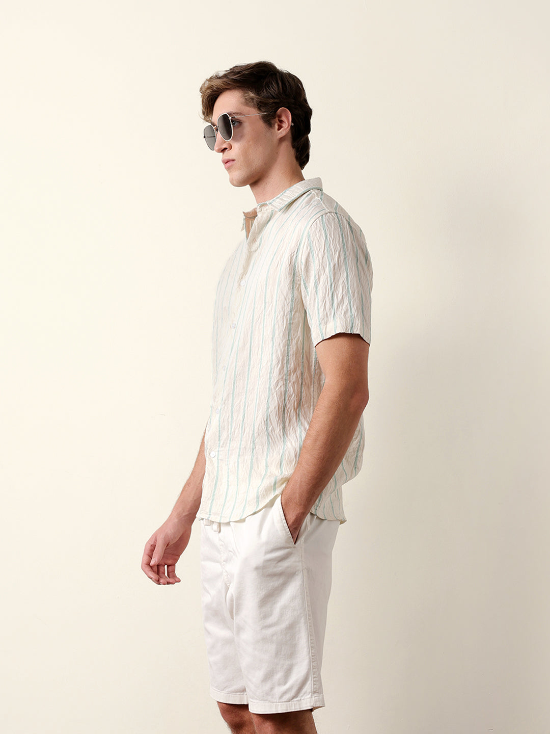 cream vertical stripe regular fit casual shirt cream vertical stripe regular fit casual shirt