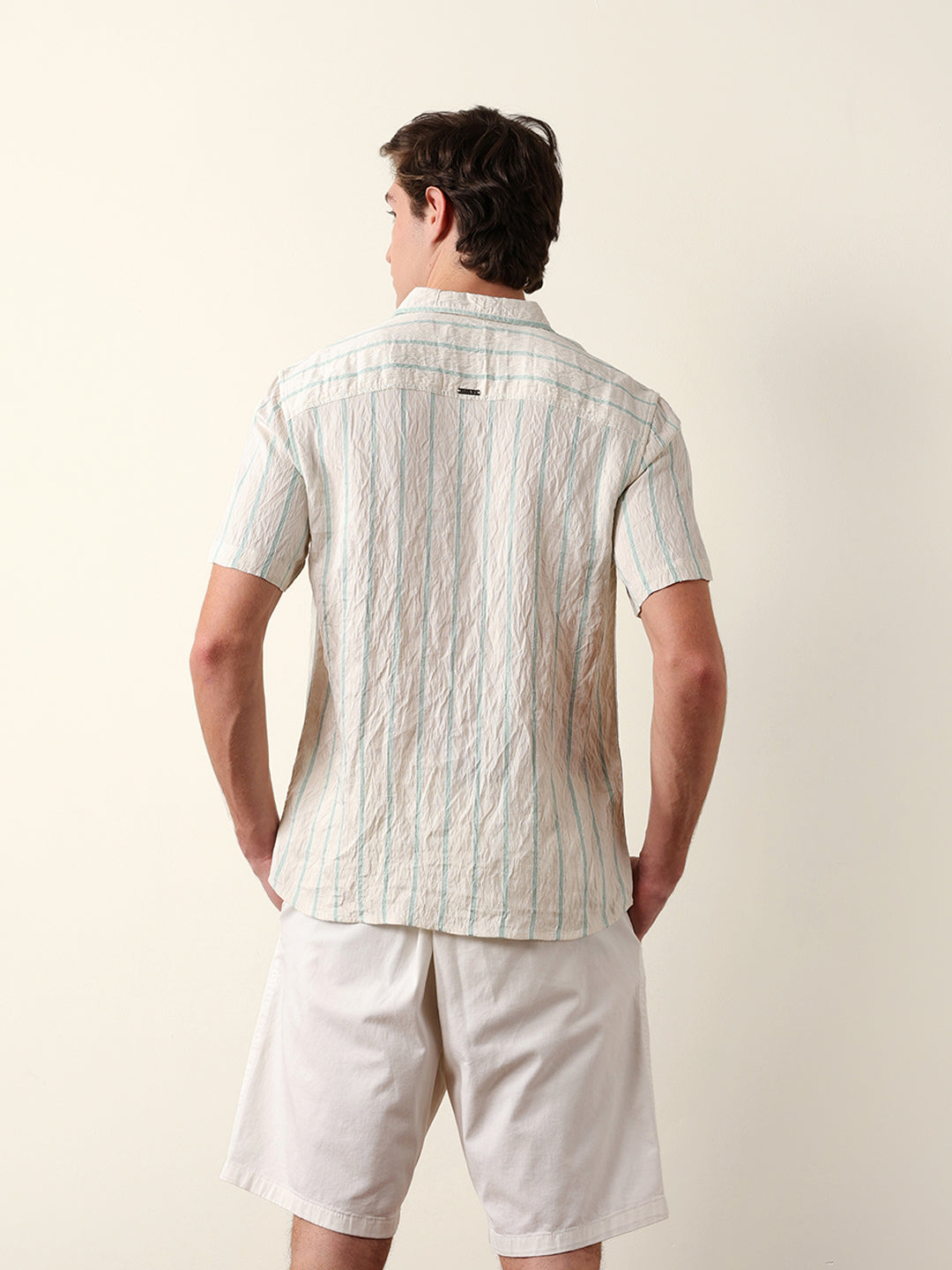 cream vertical stripe regular fit casual shirt cream vertical stripe regular fit casual shirt