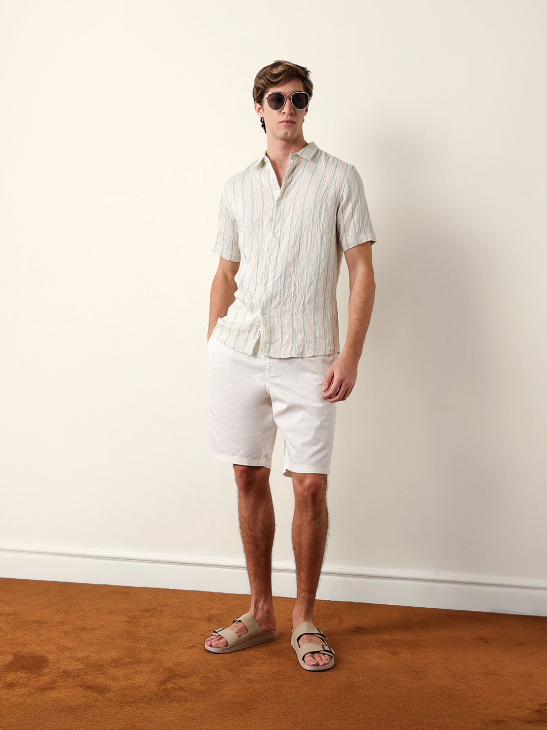 cream vertical stripe regular fit casual shirt cream vertical stripe regular fit casual shirt