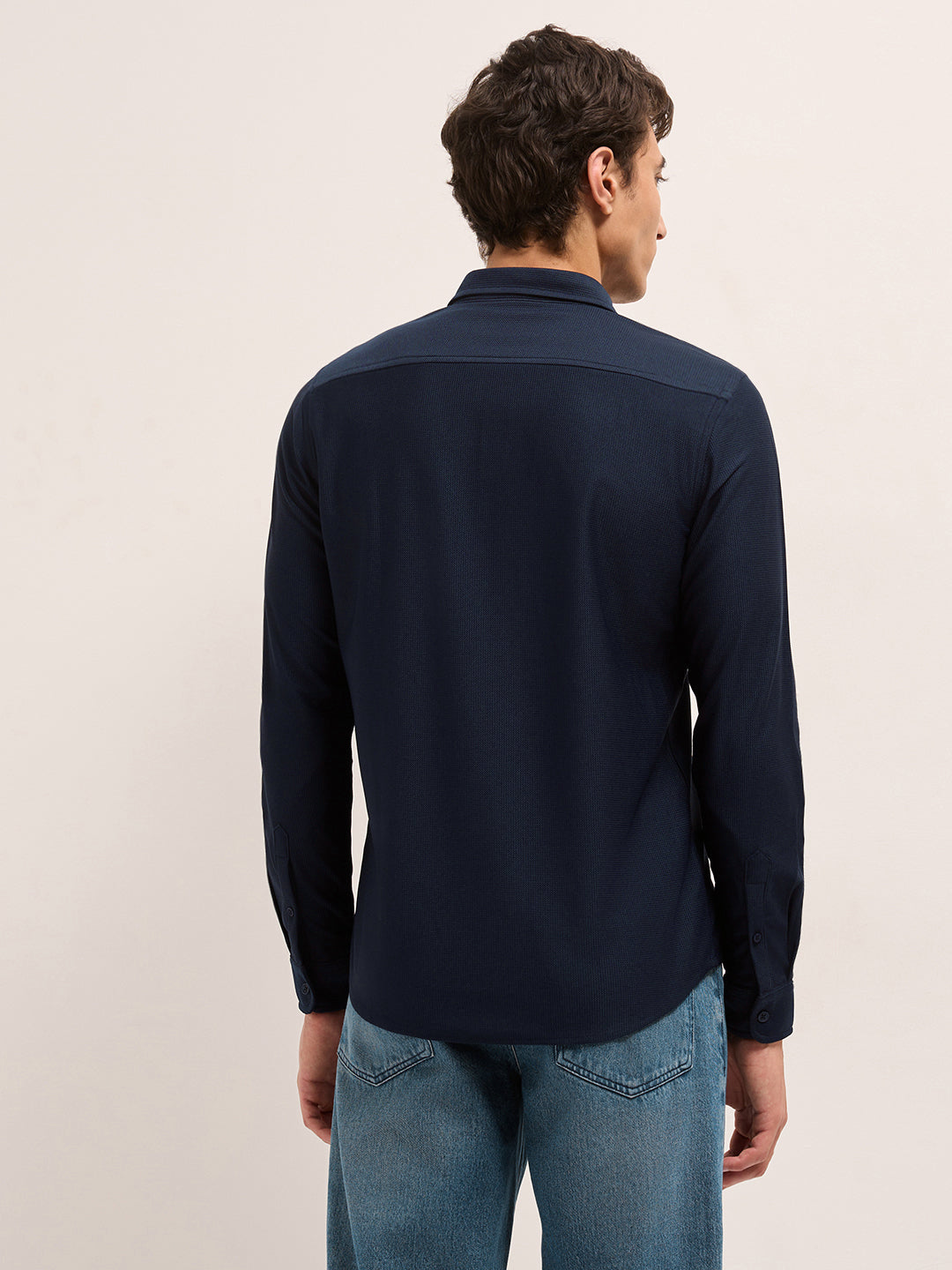navy blue woven textured regular fit casual shirt navy blue woven textured regular fit casual shirt