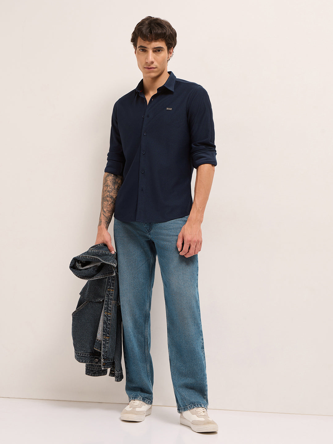 navy blue woven textured regular fit casual shirt navy blue woven textured regular fit casual shirt