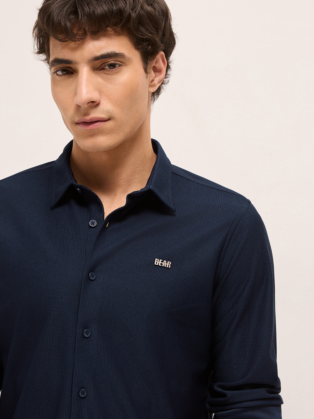 navy blue woven textured regular fit casual shirt navy blue woven textured regular fit casual shirt