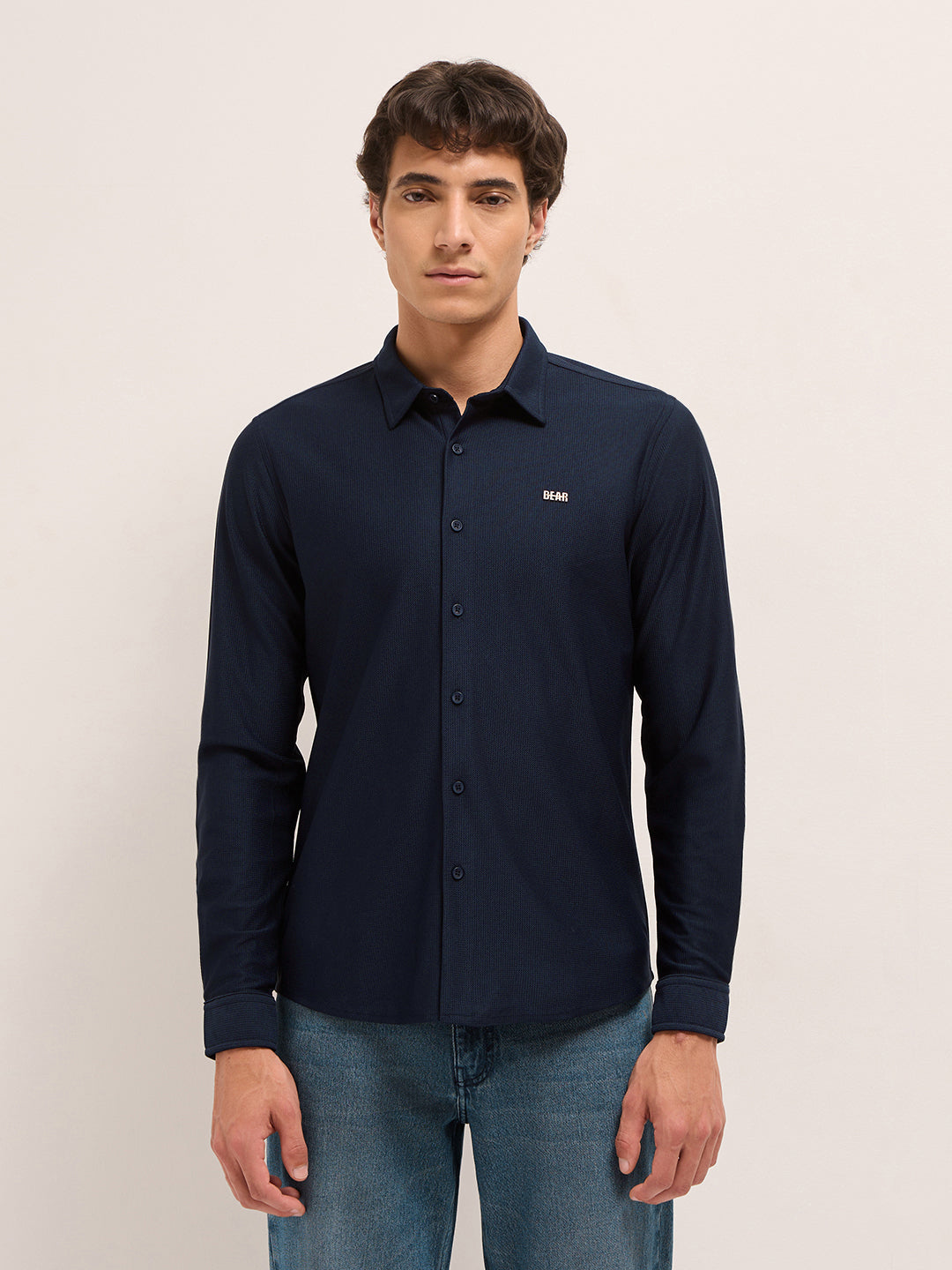 navy blue woven textured regular fit casual shirt navy blue woven textured regular fit casual shirt