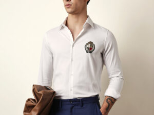white tailored fit classic crest embroidery formal party shirt