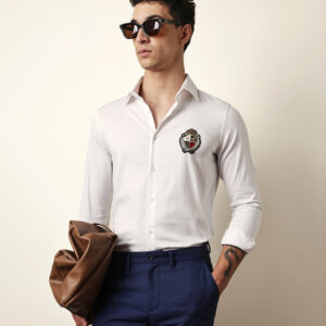 white tailored fit classic crest embroidery formal party shirt
