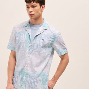 multicolor geometric abstract print relaxed fit cuban collar shirt