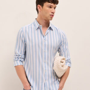 blue & white vertical stripes slim fit casual shirt