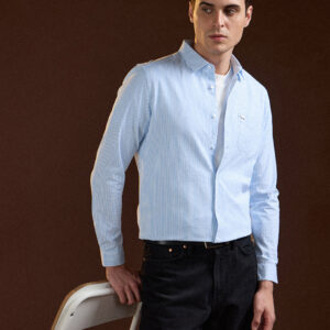 light blue pin vertical stripes slim fit casual shirt