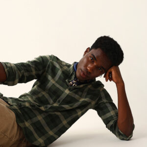 olive & dark green checked slim fit casual shirt